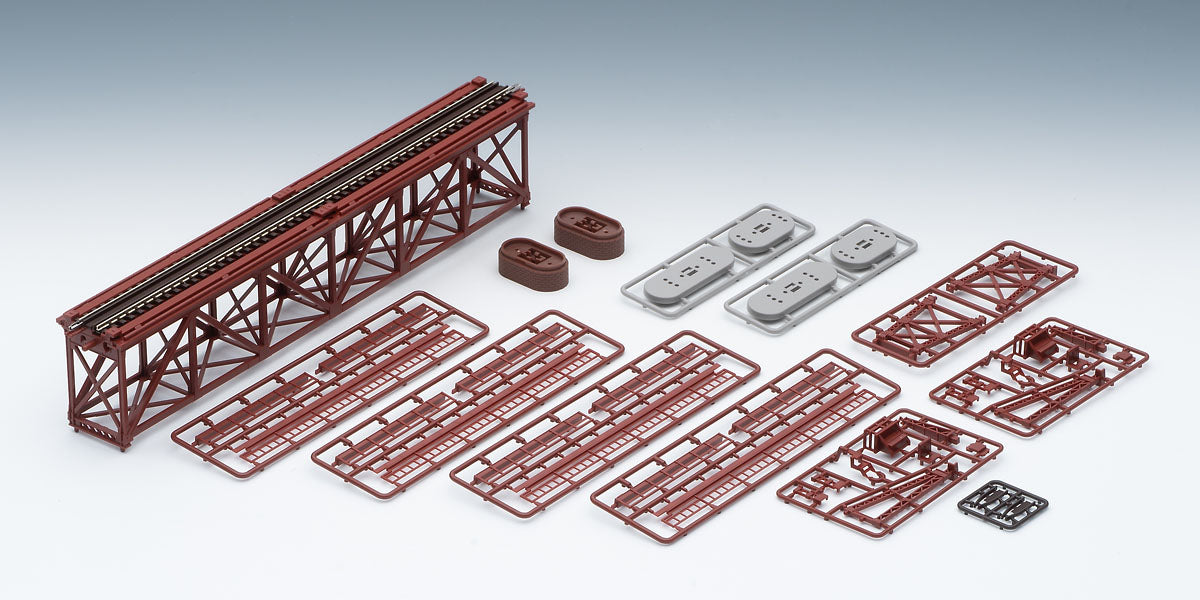 Tomix 3266 Up-level single-track truss iron bridge S280(F) (Red) (with two brick piers)