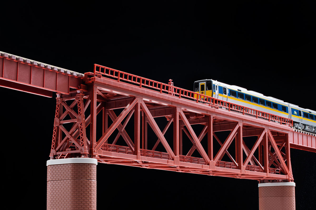 Tomix 3266 Up-level single-track truss iron bridge S280(F) (Red) (with two brick piers)
