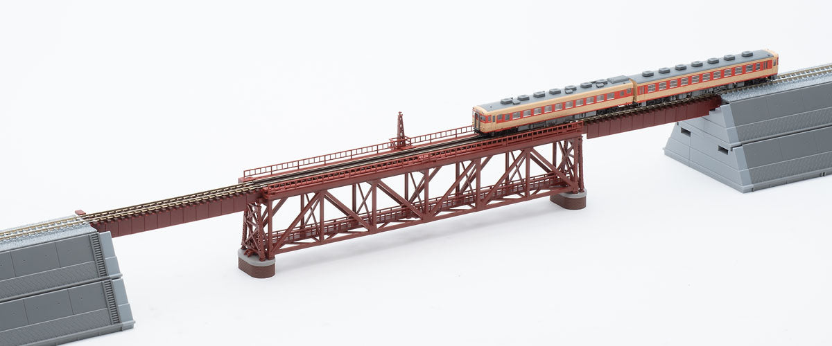 Tomix 3266 Up-level single-track truss iron bridge S280(F) (Red) (with two brick piers)