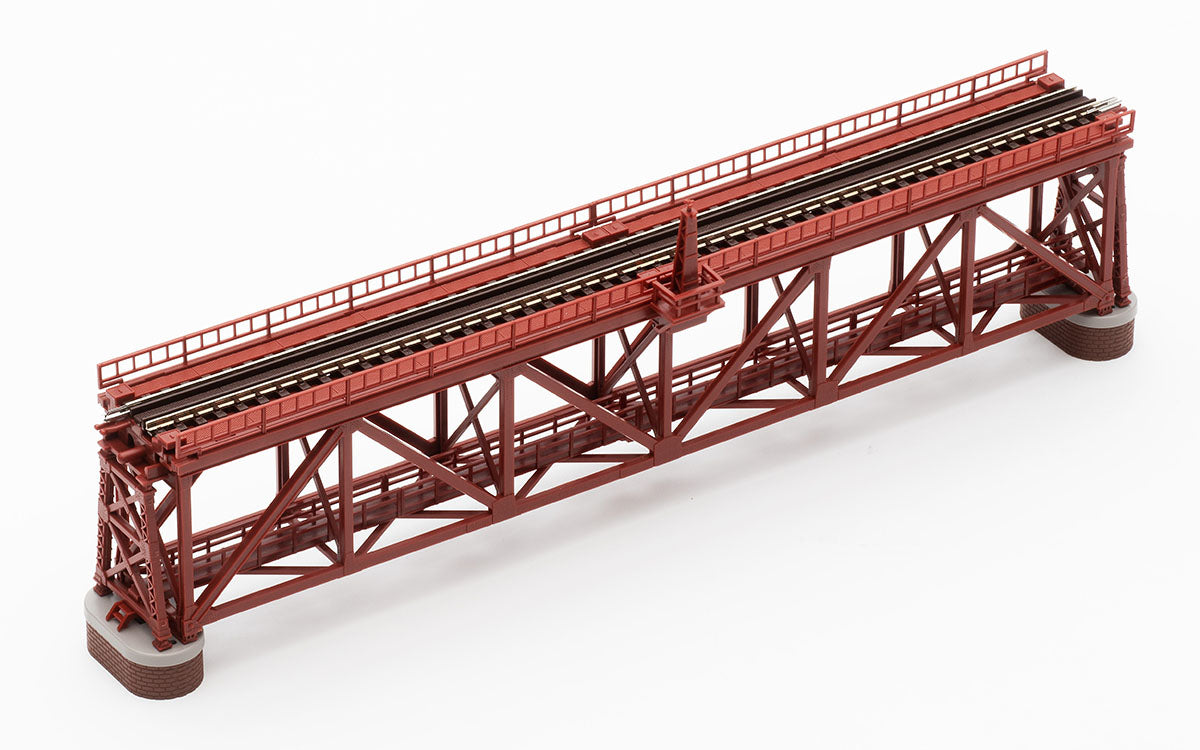 Tomix 3266 Up-level single-track truss iron bridge S280(F) (Red) (with two brick piers)